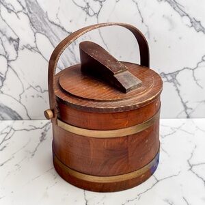 Antique Wooden Shoe Shine Box Bucket w/ Foot Rest Handle Early 1900s Barbershop